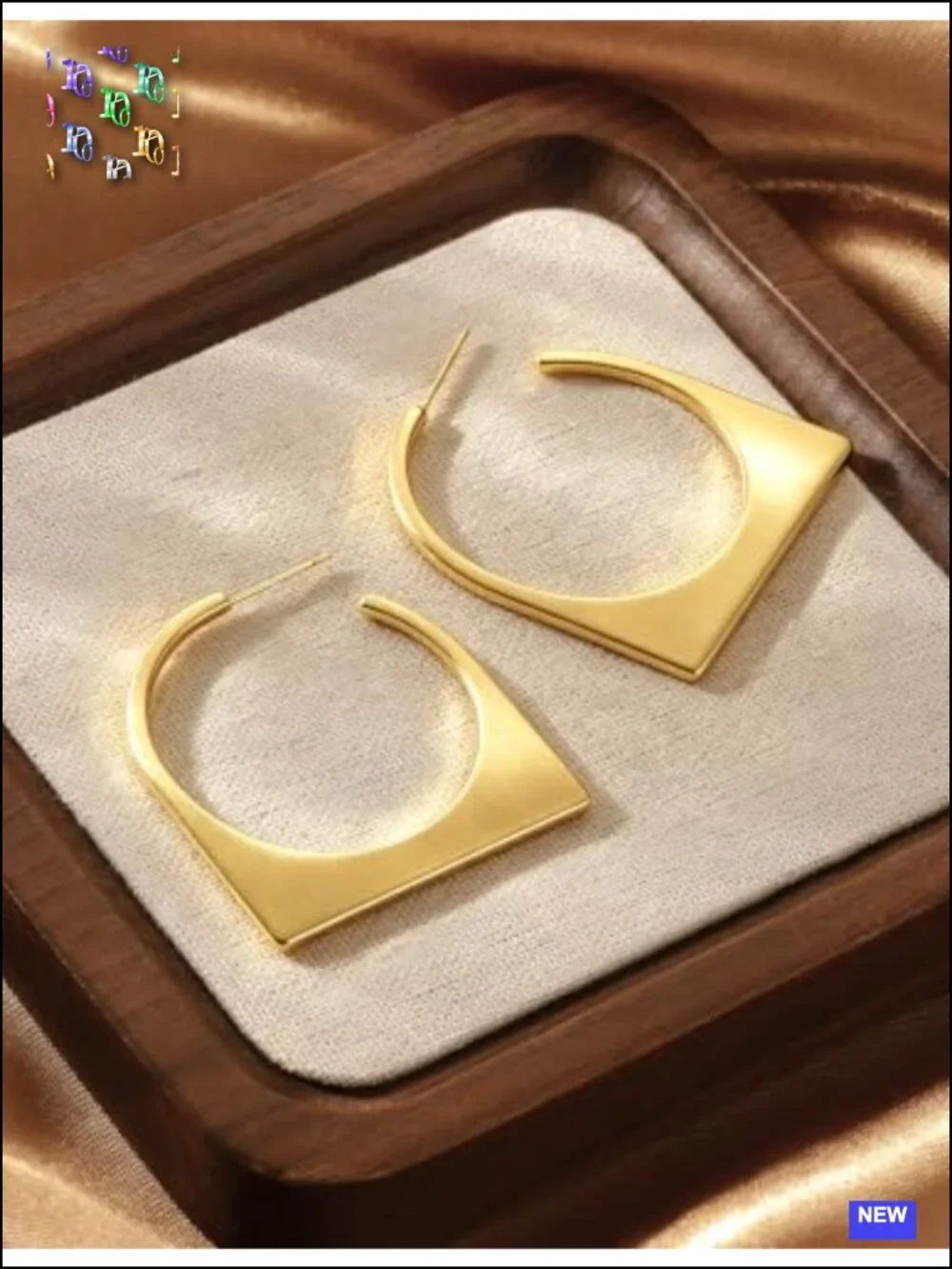 14K Gold Plated Brushed Geometric Hoop Drop Earrings Lightweight